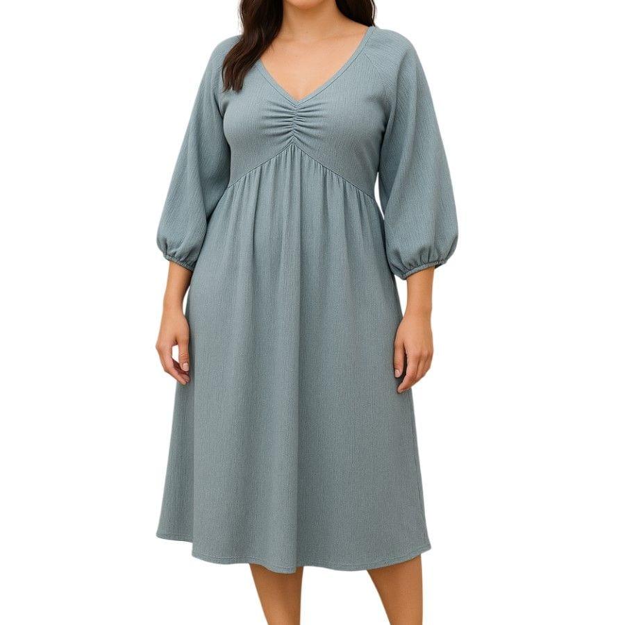 Missy Missi Ladies Midi Dress Tie Up V Neck Plus Size