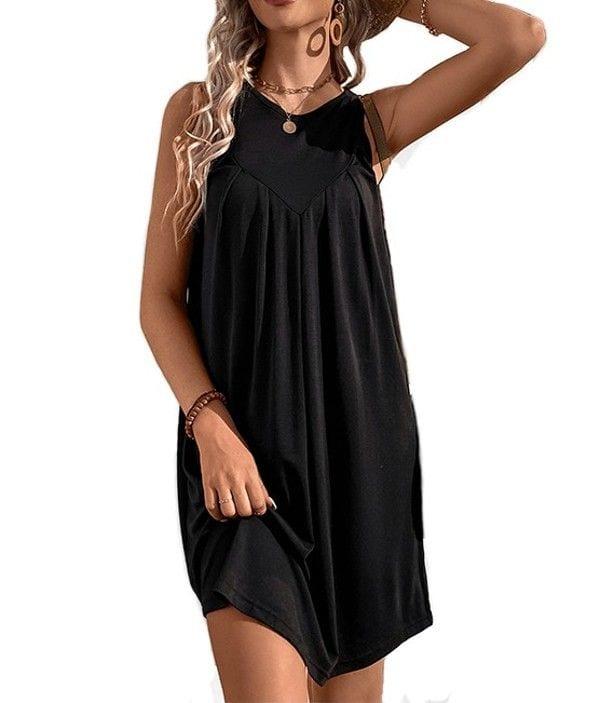 Women Summer Sleeveless Mini Dress Ruggle Casual Loose Flowy Beach Sundress