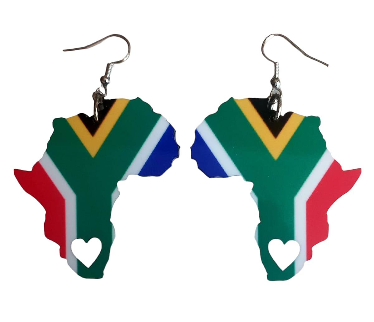 Africa Map Earrings - South African Flag-Inspired