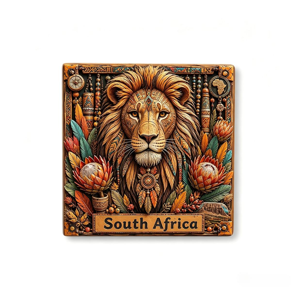 South Africa Lion Ceramic Fridge Magnet, Tribal Style Souvenir Gift